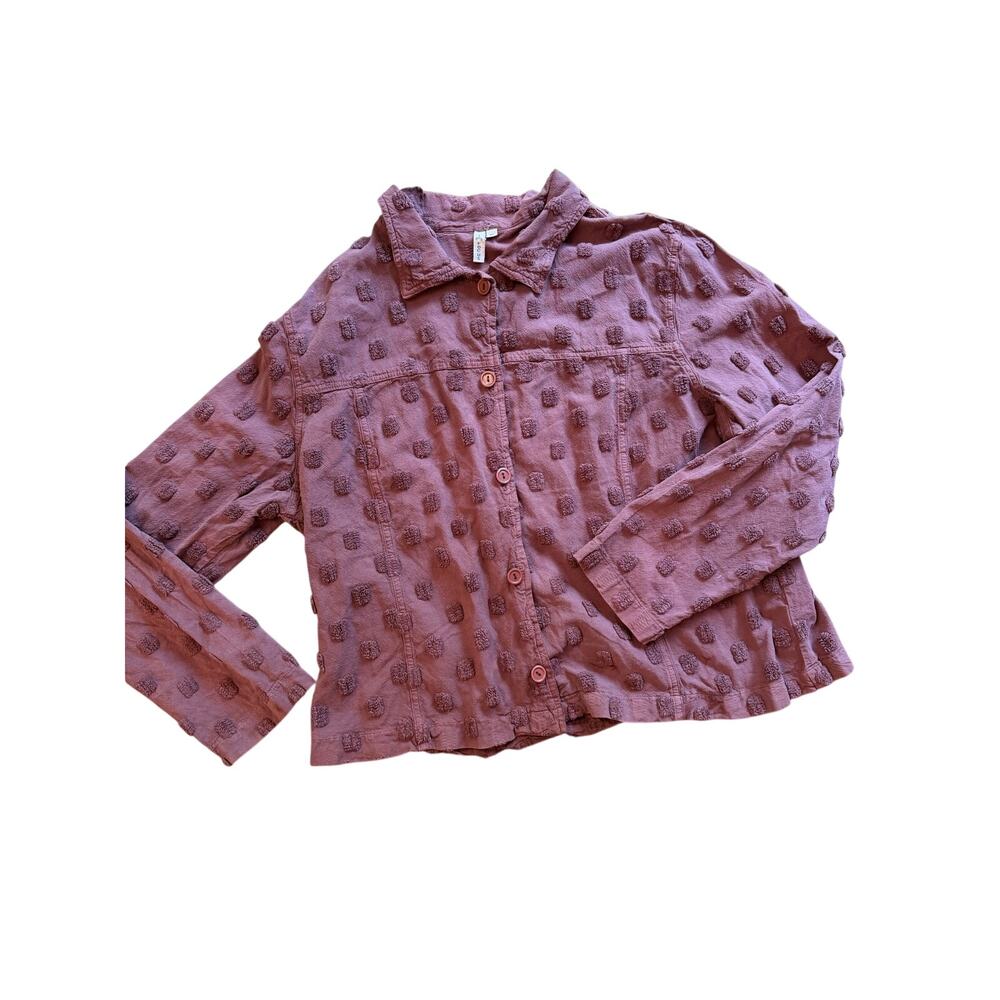 Fogus Dusty Mauve Pink Textured Swiss Dot Button Up Shirt XL
